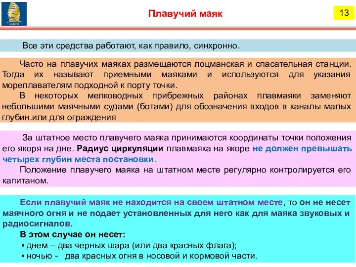 Все эти средства работают, как правило, синхронно. 13 Плавучий маяк