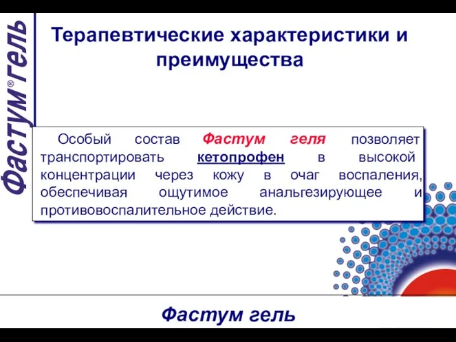 Особый состав Фастум геля: позволяет транспортировать кетопрофен в высокой концентрации