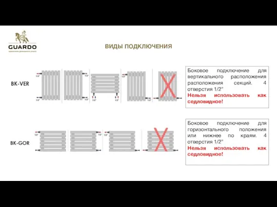 ВИДЫ ПОДКЛЮЧЕНИЯ Боковое подключение для вертикального расположения расположения секций. 4