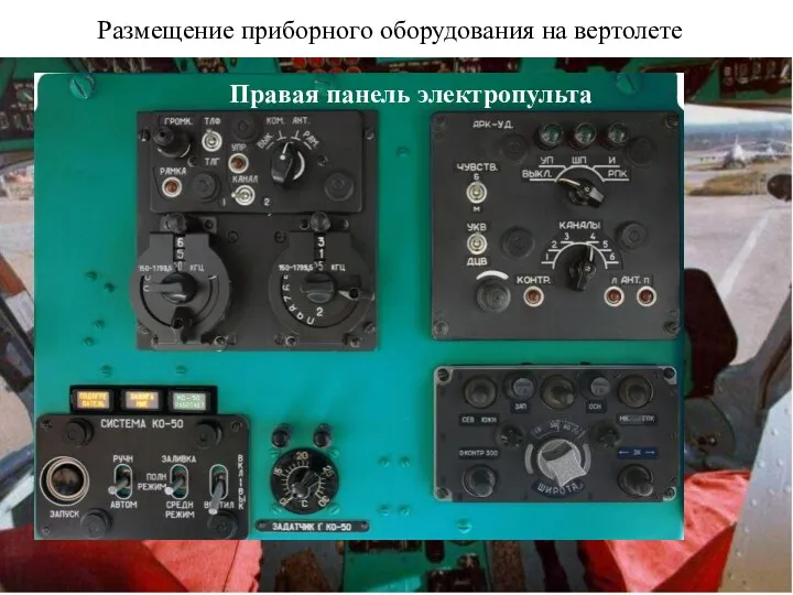 Размещение приборного оборудования на вертолете Правая панель электропульта