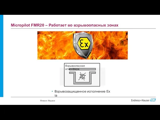 Micropilot FMR20 – Работает во взрывоопасных зонах Взрывозащищенное исполнение Ex ia Взрывоопасная атмосфера Михаил Марков