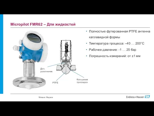 Micropilot FMR62 – Для жидкостей Полностью футерованная PTFE антенна каплевидной