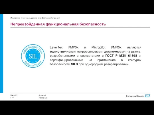 Непревзойденная функциональная безопасность Levelflex FMP5x и Micropilot FMR5x являются единственными