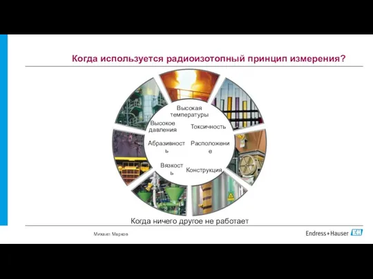 Когда используется радиоизотопный принцип измерения? Михаил Марков Высокая температуры Токсичность