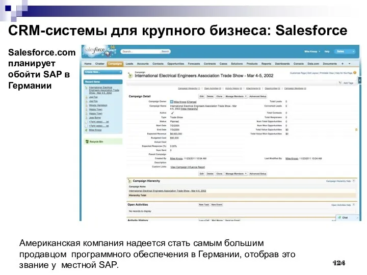CRM-системы для крупного бизнеса: Salesforce 124 Salesforce.com планирует обойти SAP