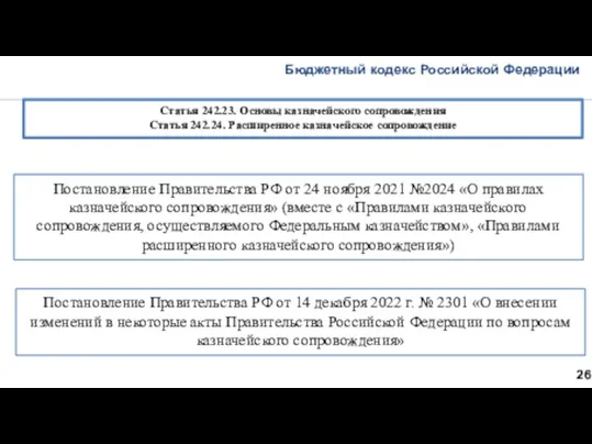 Бюджетный кодекс Российской Федерации 26 Статья 242.23. Основы казначейского сопровождения