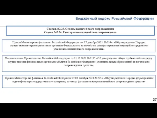 Бюджетный кодекс Российской Федерации 27 Статья 242.23. Основы казначейского сопровождения