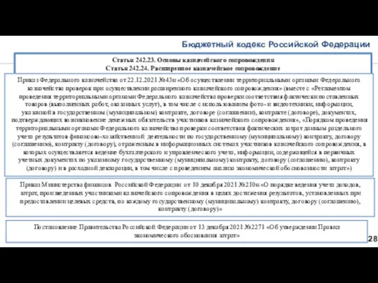 Бюджетный кодекс Российской Федерации 28 Статья 242.23. Основы казначейского сопровождения