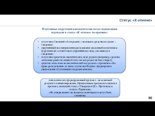 Платежные поручения автоматически после подписания переходят в статус «К отмене»