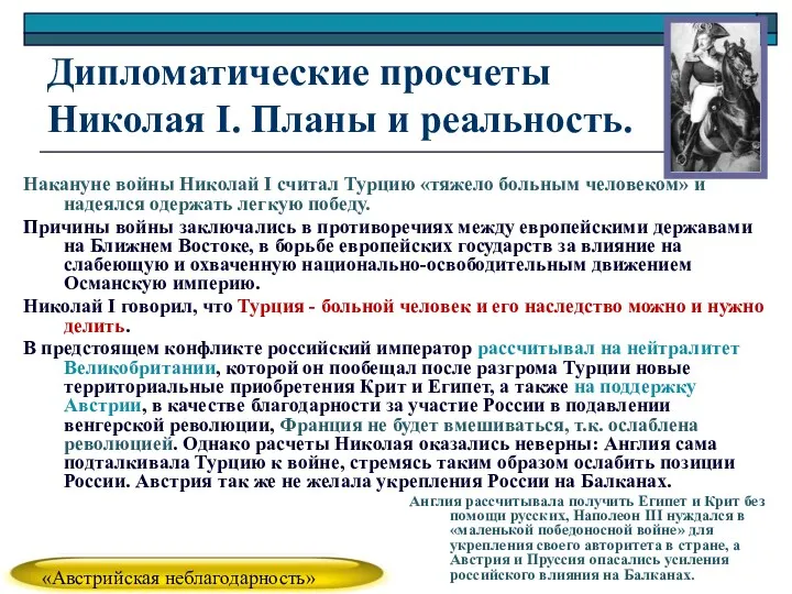 Дипломатические просчеты Николая I. Планы и реальность. Накануне войны Николай