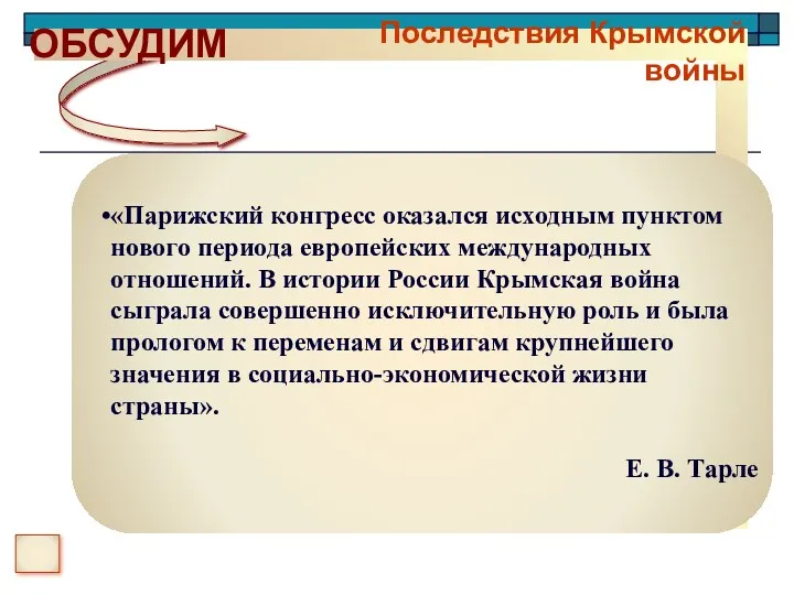 Последствия Крымской войны ОБСУДИМ