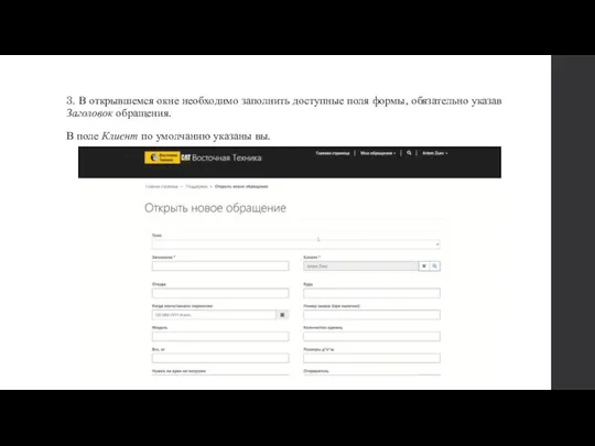 3. В открывшемся окне необходимо заполнить доступные поля формы, обязательно