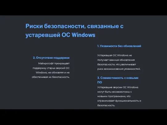 Риски безопасности, связанные с устаревшей ОС Windows 1. Уязвимости без