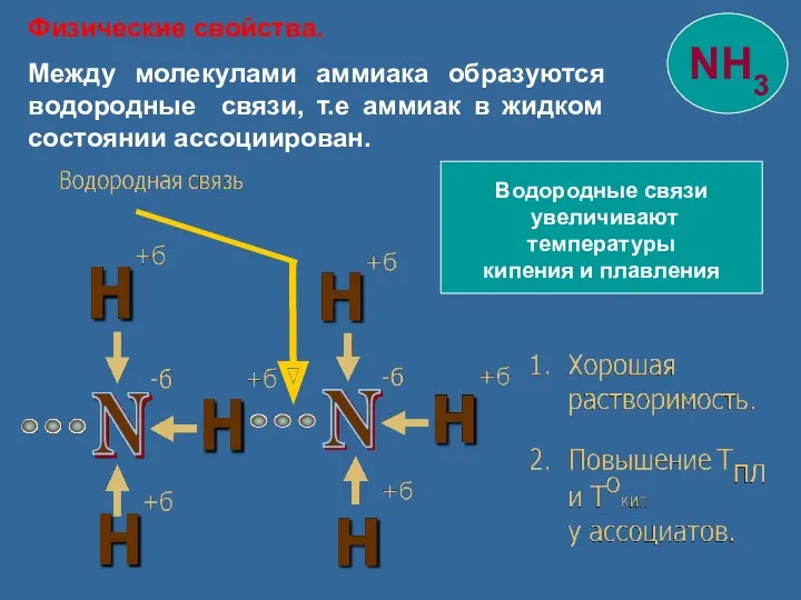 Водородные связи увеличивают температуры кипения и плавления Физические свойства. Между