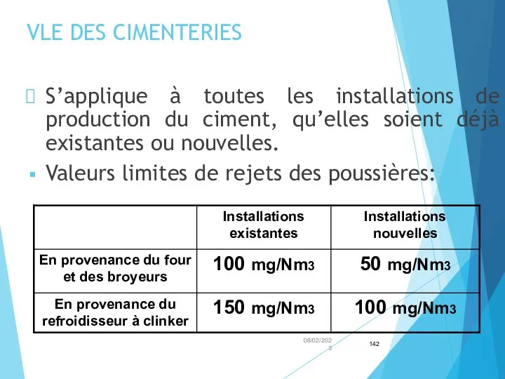 VLE DES CIMENTERIES S’applique à toutes les installations de production