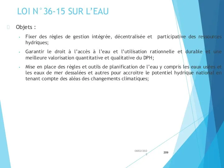 LOI N°36-15 SUR L’EAU Objets : Fixer des règles de