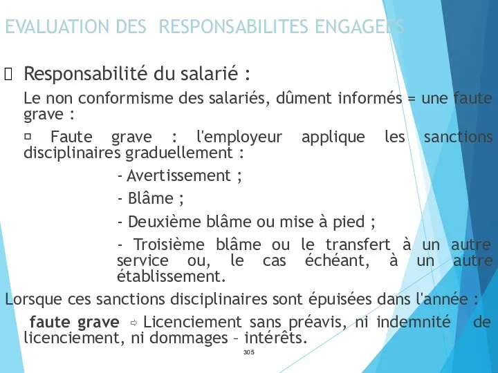 EVALUATION DES RESPONSABILITES ENGAGEES Responsabilité du salarié : Le non