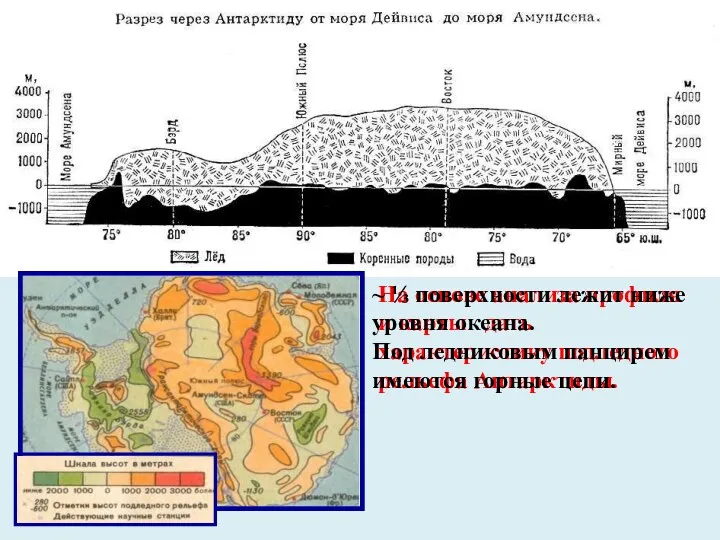 На основе анализа профиля и карты дать характеристику подледного рельефа