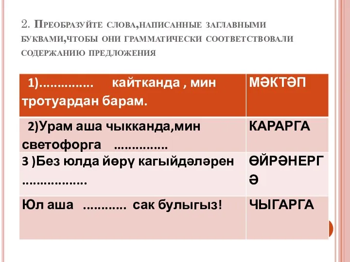 2. Преобразуйте слова,написанные заглавными буквами,чтобы они грамматически соответствовали содержанию предложения