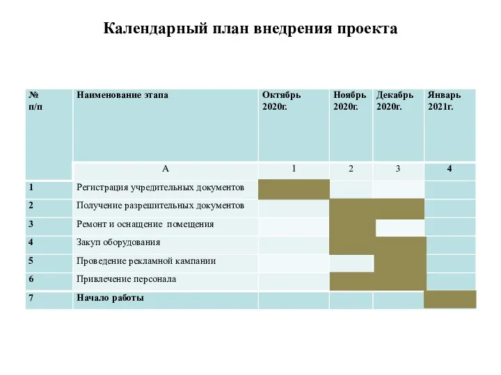 Календарный план внедрения проекта