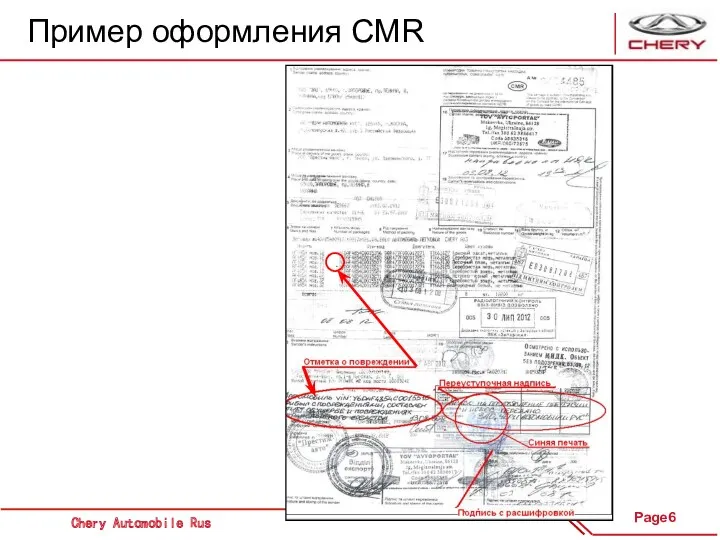 Пример оформления CMR