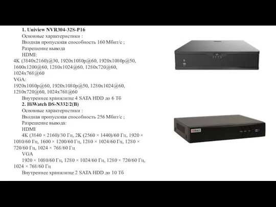 1. Uniview NVR304-32S-P16 Основные характеристики : Входная пропускная способность 160