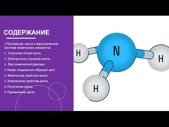 СОДЕРЖАНИЕ 1.Положение азота в периодической системе химических элементов. 2. Строение