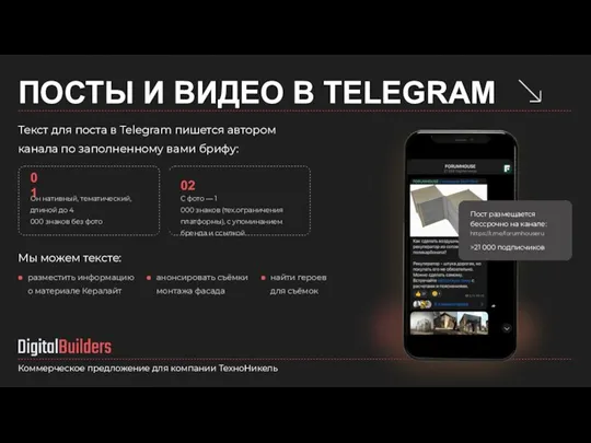 ПОСТЫ И ВИДЕО В TELEGRAM Коммерческое предложение для компании ТехноНикель