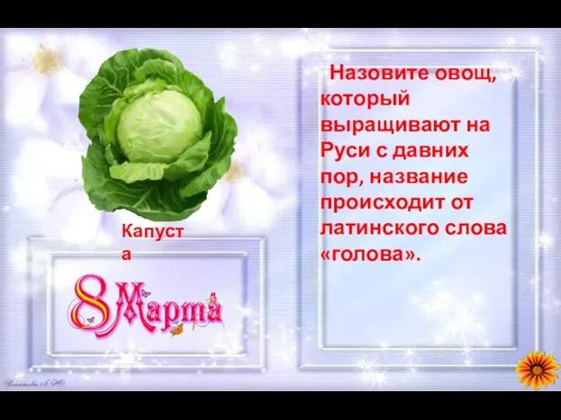 Назовите овощ, который выращивают на Руси с давних пор, название происходит от латинского слова «голова».