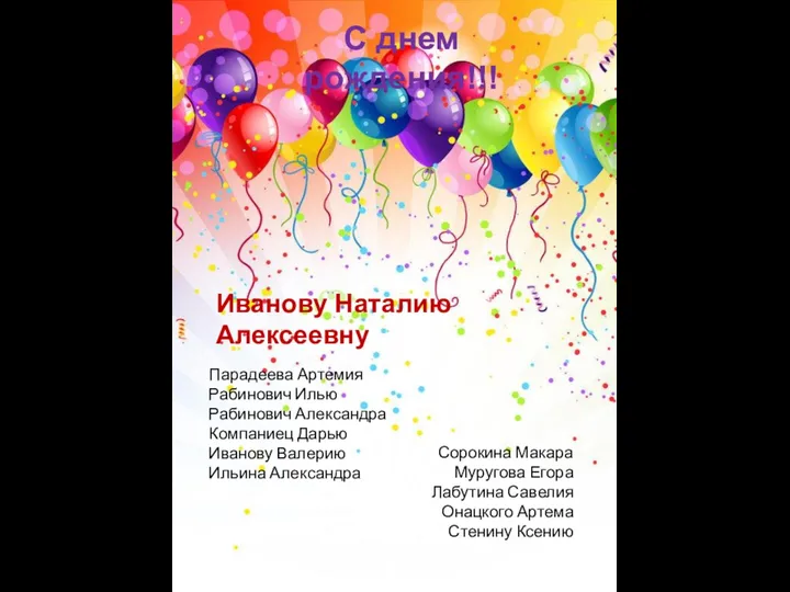 С днем рождения!!! Иванову Наталию Алексеевну Парадеева Артемия Рабинович Илью