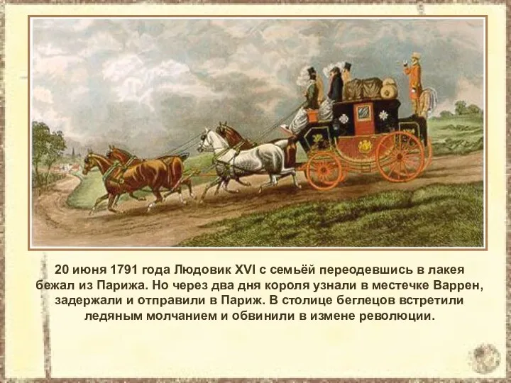 20 июня 1791 года Людовик XVI с семьёй переодевшись в