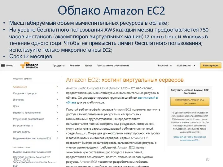 Облако Amazon EC2 Масштабируемый объем вычислительных ресурсов в облаке; На