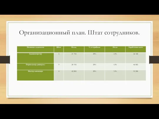 Организационный план. Штат сотрудников.