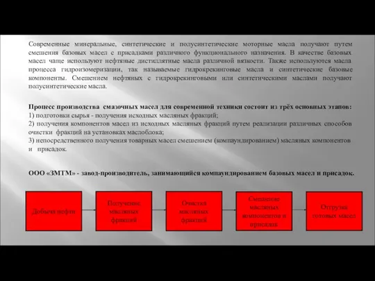 Процесс производства смазочных масел для современной техники состоит из трёх