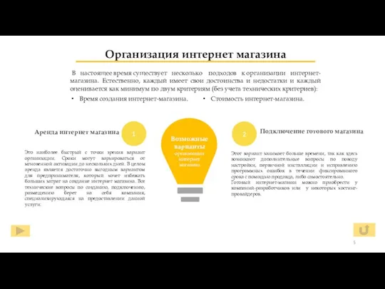 Организация интернет магазина В настоящее время существует несколько подходов к