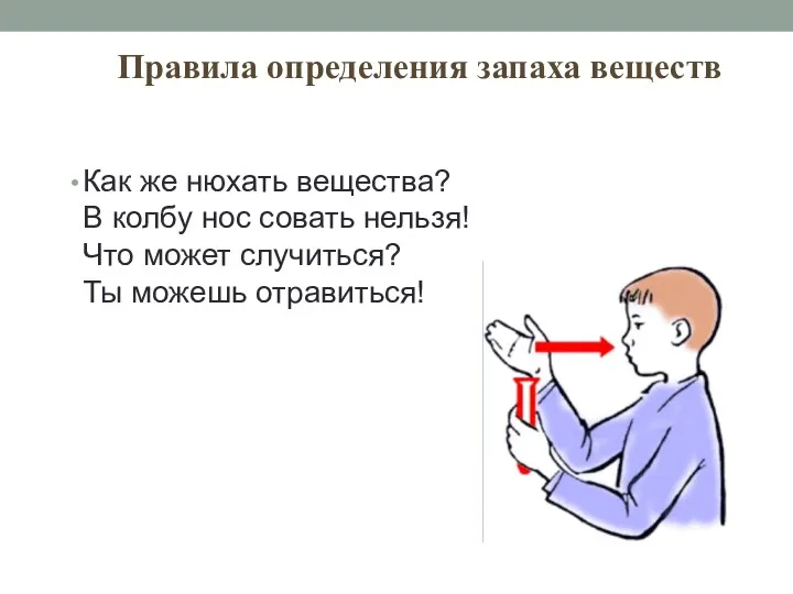 Правила определения запаха веществ Как же нюхать вещества? В колбу