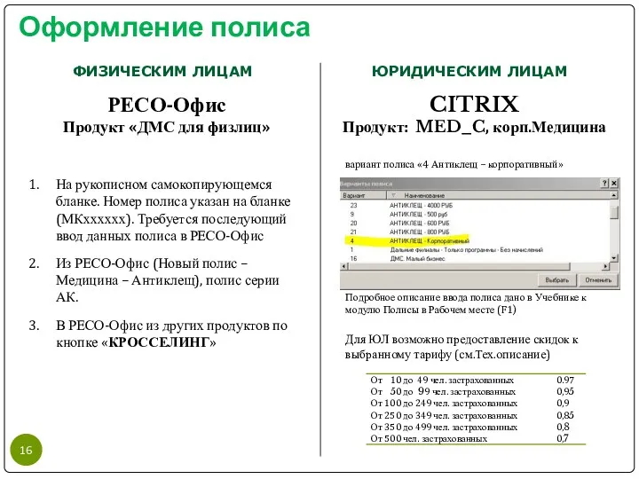 Оформление полиса ФИЗИЧЕСКИМ ЛИЦАМ ЮРИДИЧЕСКИМ ЛИЦАМ вариант полиса «4 Антиклещ