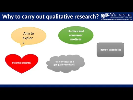 Why to carry out qualitative research? Understand consumer motives Aim