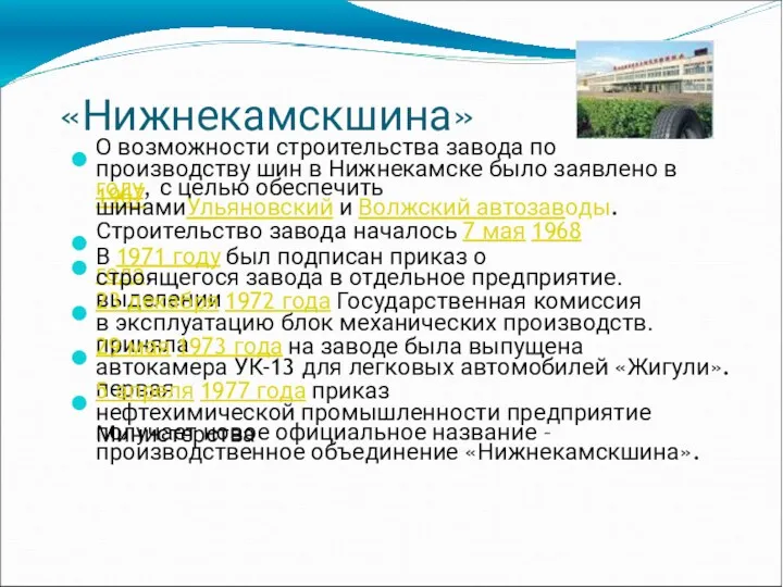 «Нижнекамскшина» О возможности строительства завода по производству шин в Нижнекамске