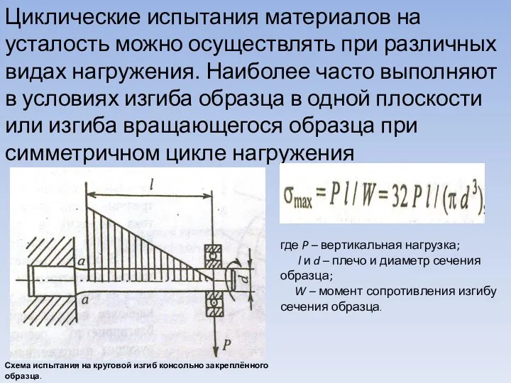 Циклические испытания материалов на усталость можно осуществлять при различных видах