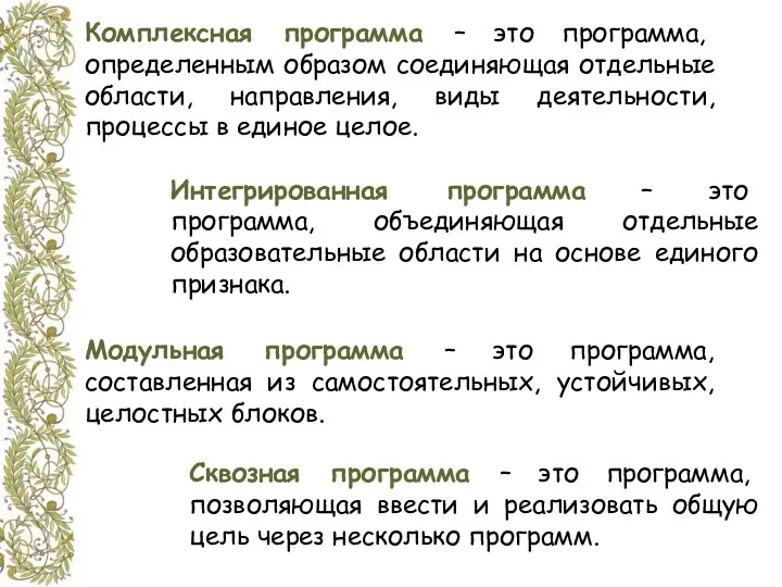 Комплексная программа – это программа, определенным образом соединяющая отдельные области,