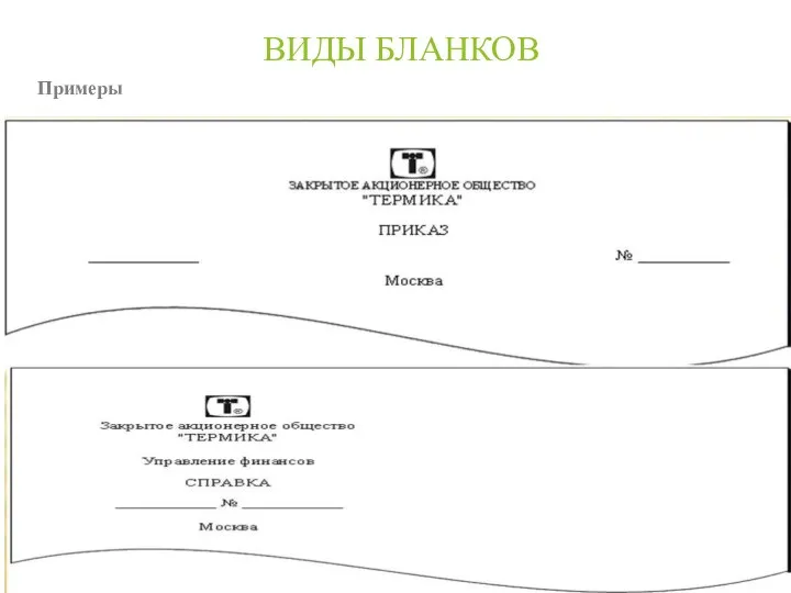 ВИДЫ БЛАНКОВ Примеры