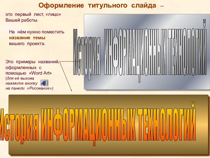 На нём нужно поместить название темы вашего проекта.