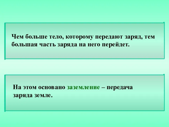 Чем больше тело, которому передают заряд, тем большая часть заряда