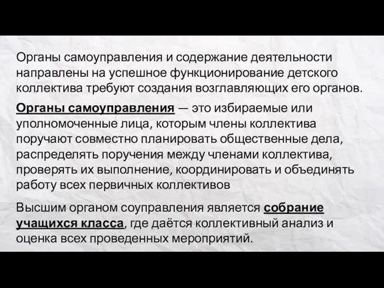 Органы самоуправления и содержание деятельности направлены на успешное функционирование детского