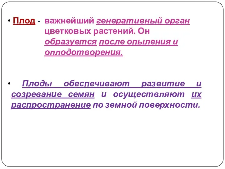 Плод - Плоды обеспечивают развитие и созревание семян и осуществляют