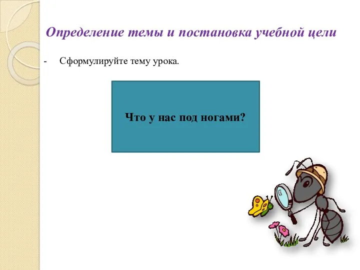 Определение темы и постановка учебной цели Сформулируйте тему урока. Что у нас под ногами?