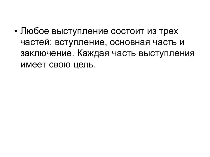 Любое выступление состоит из трех частей: вступление, основная часть и