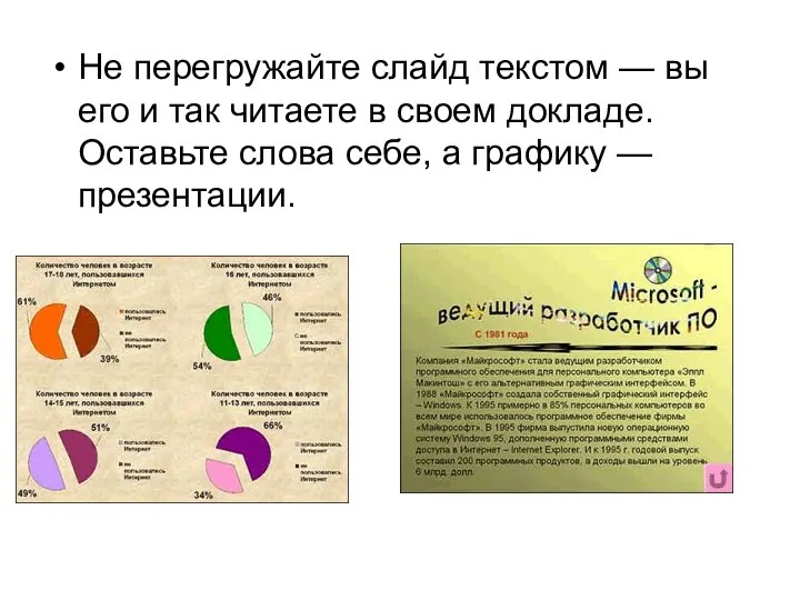 Не перегружайте слайд текстом — вы его и так читаете