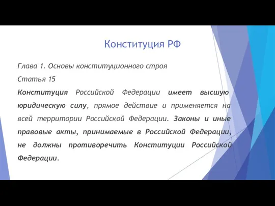 Конституция РФ Глава 1. Основы конституционного строя Статья 15 Конституция